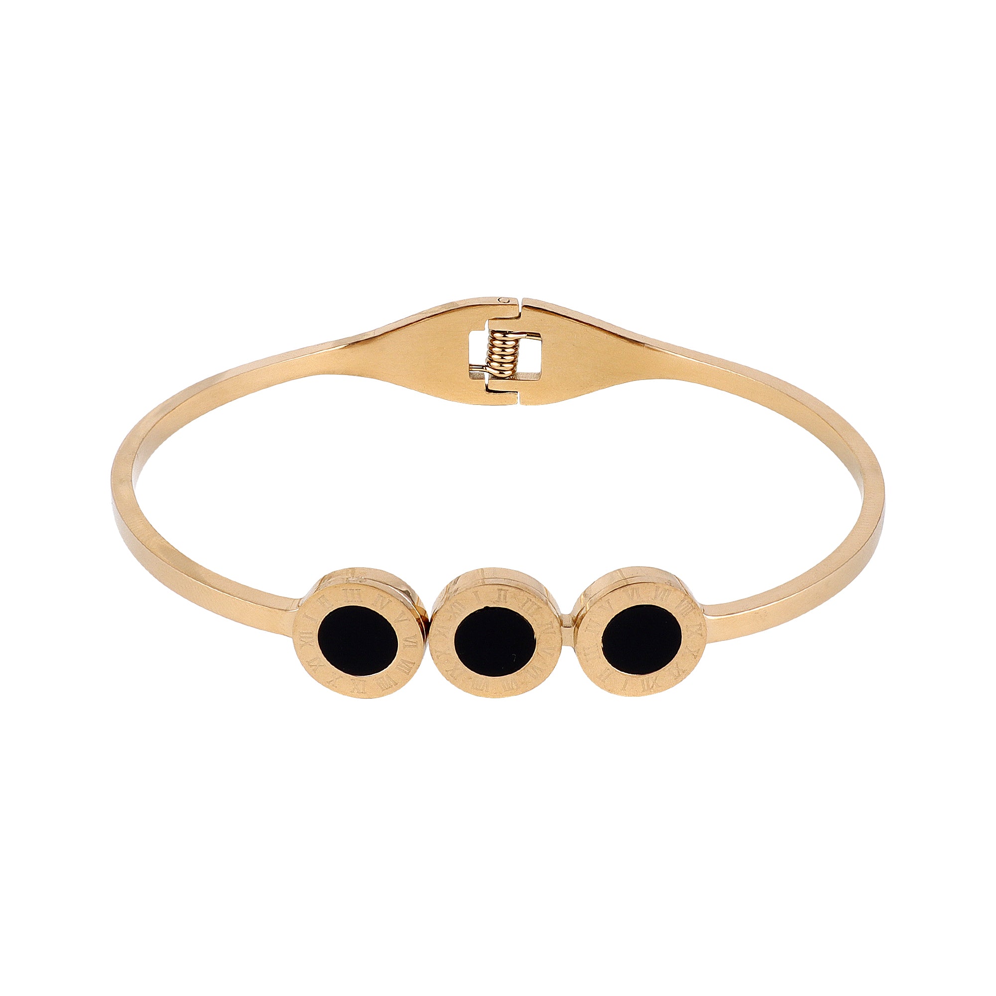 Anti-Tarnish Stainless Steel Roman Numerals Bracelet for Women & Girls – Black & Golden Elegance