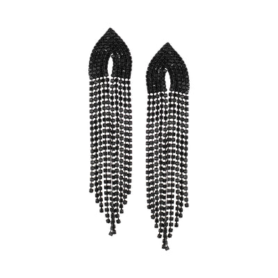 Her Jewels Black Rhinestone Tassel Drop Dangler Earrings for Women & Girls – Chandelier Style