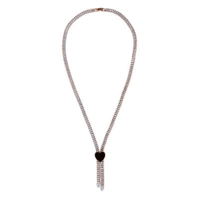 Stunning Rhodium Plated Cubic Zirconia Studded Rose Gold Necklace With a Black Heart for Women & Girls