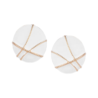 White Gold Geometric Round Earrings