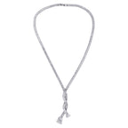 Stunning Rhodium Plated Cubic Zirconia Studded Silver Long Chain Necklace for Women & Girls