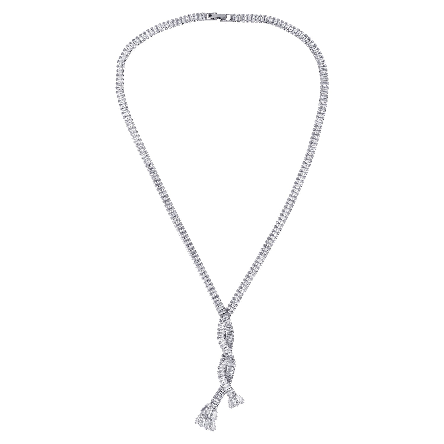Stunning Rhodium Plated Cubic Zirconia Studded Silver Long Chain Necklace for Women & Girls