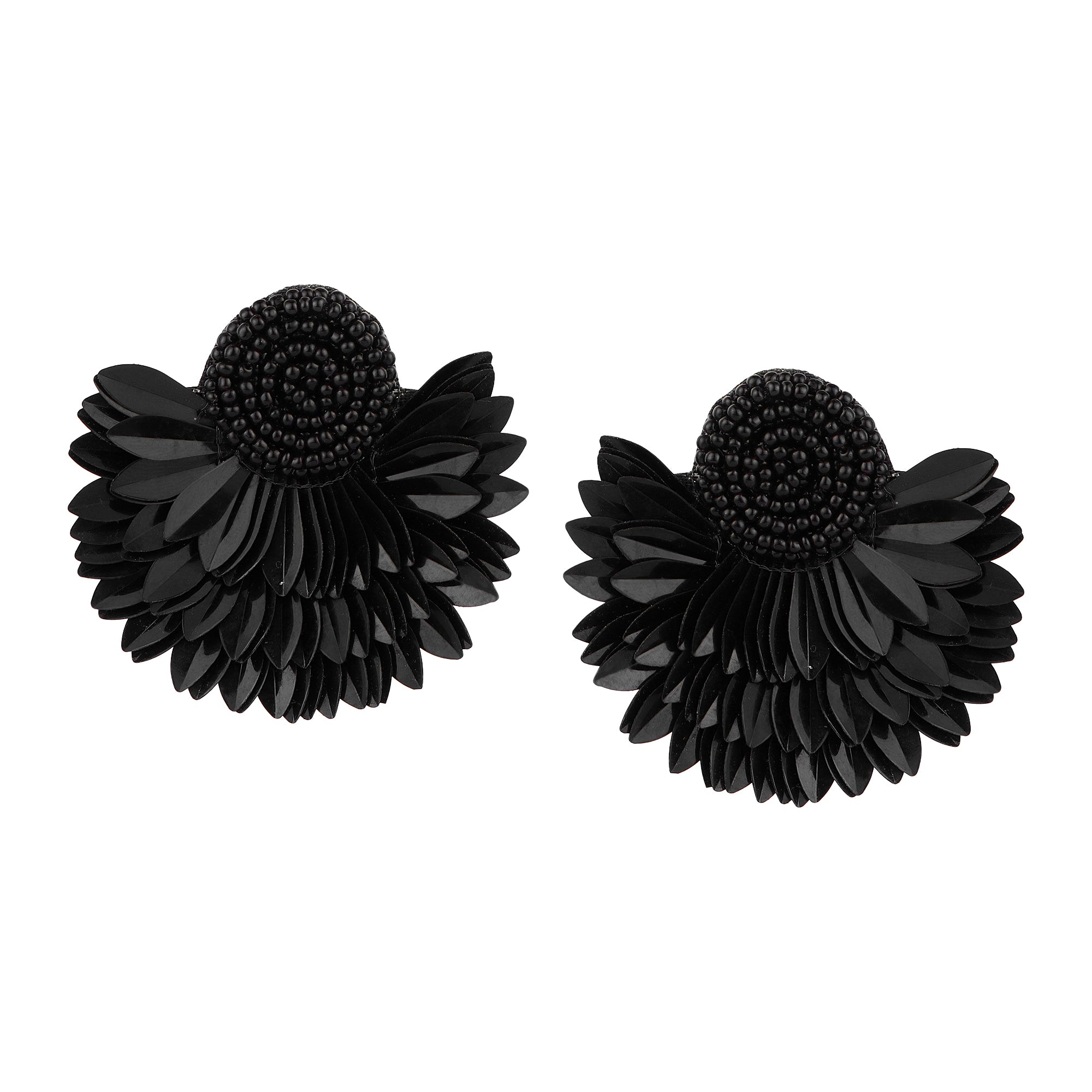 Her Jewels Black Handmade Beaded Flower Earrings for Women & Girls – Elegant Floral Design, Lightweight Unique Jewelry
