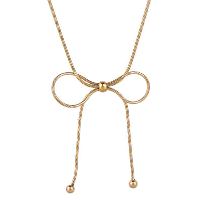 Anti Tarnish Knotted Bow Gold Plated Necklace for Women & Girls