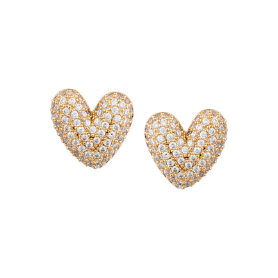 Her Jewels Anti Tarnish Gold-Plated AD Studded Heart Shaped Stud Earrings for Women & Girls