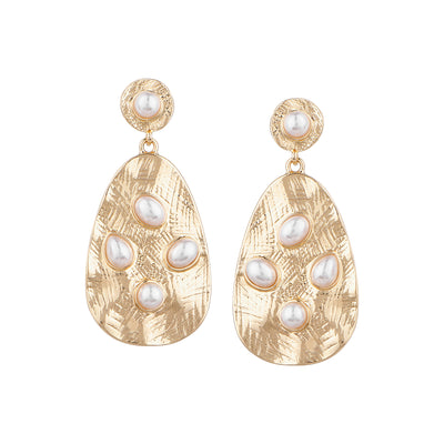 Her Jewels Gold Tone Faux Pearl Disc Drop Earrings for Women & Girls – Elegant & Hypoallergenic