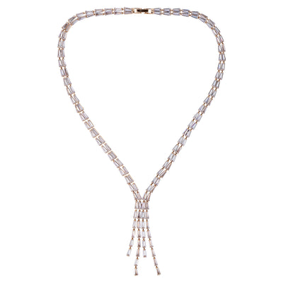 Stunning Rhodium Plated Cubic Zirconia Studded Rose Gold Necklace for Women & Girls