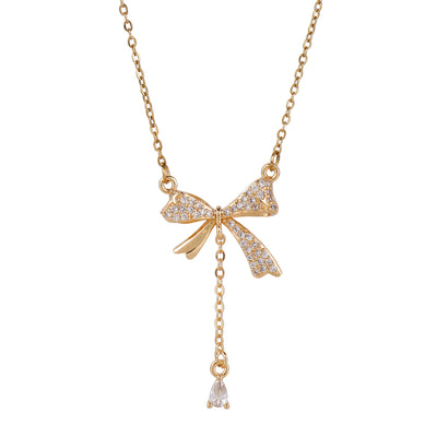 Anti Tarnish Bow Charm Gold Plated Necklace for Women & Girls