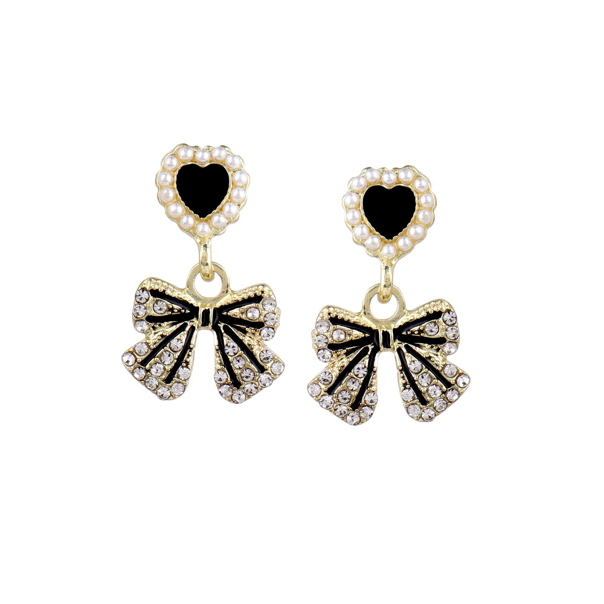 Her Jewels Black Heart Bow Tie Drop Korean Earrings for Women & Girls