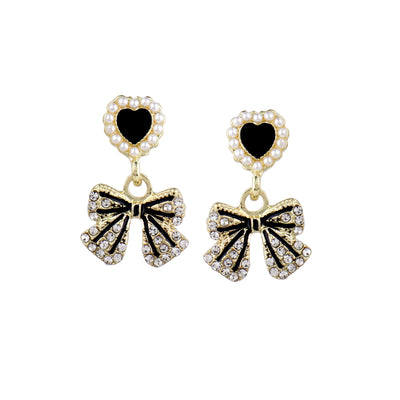 Her Jewels Black Heart Bow Tie Drop Korean Earrings for Women & Girls