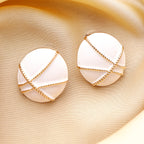 White Gold Geometric Round Earrings