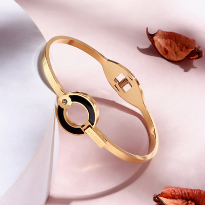 Her Jewels Anti-Tarnish Stainless Steel BVLGARI Inspired Gold & Black Bracelet for Women & Girls
