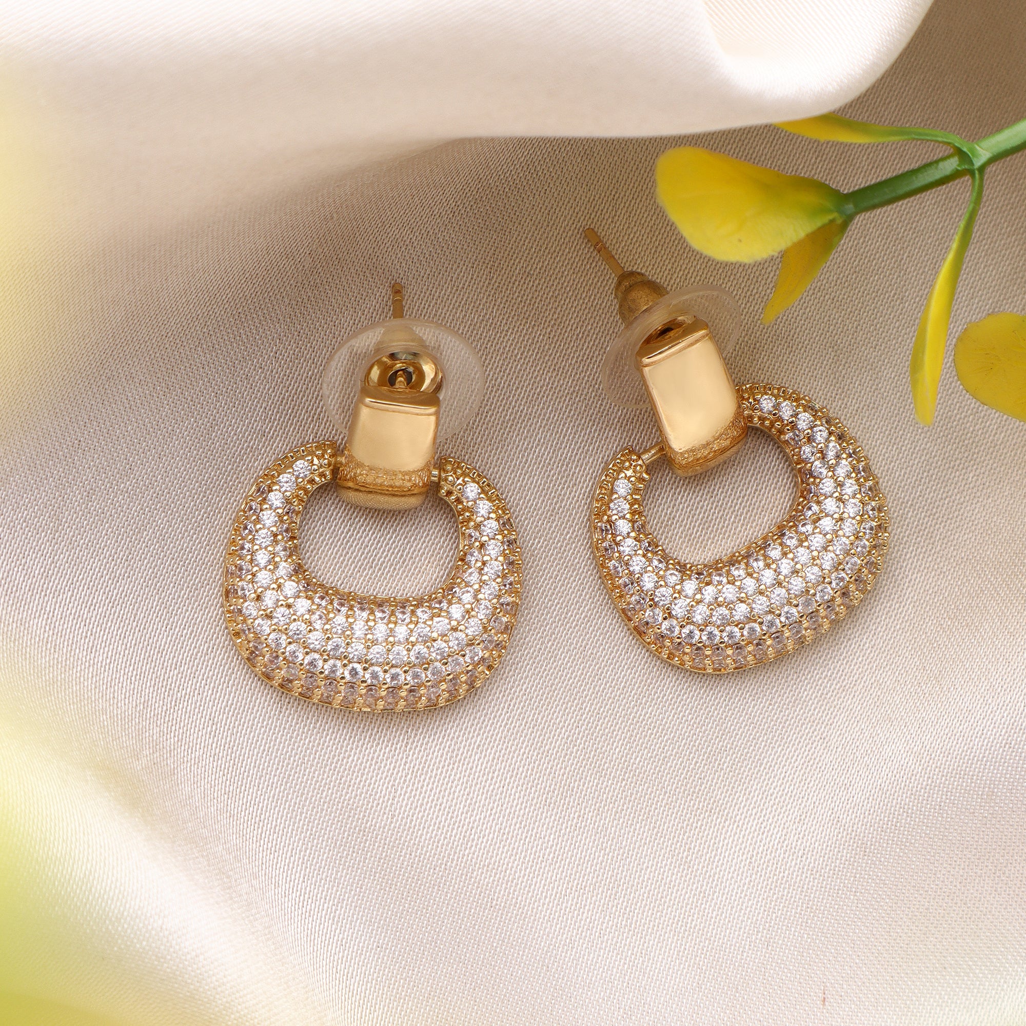 Her Jewels Gold Plated Hoop Earrings for Women & Girls – Sparkling AD & Cubic Zirconia Studded Lightweight Jewelry