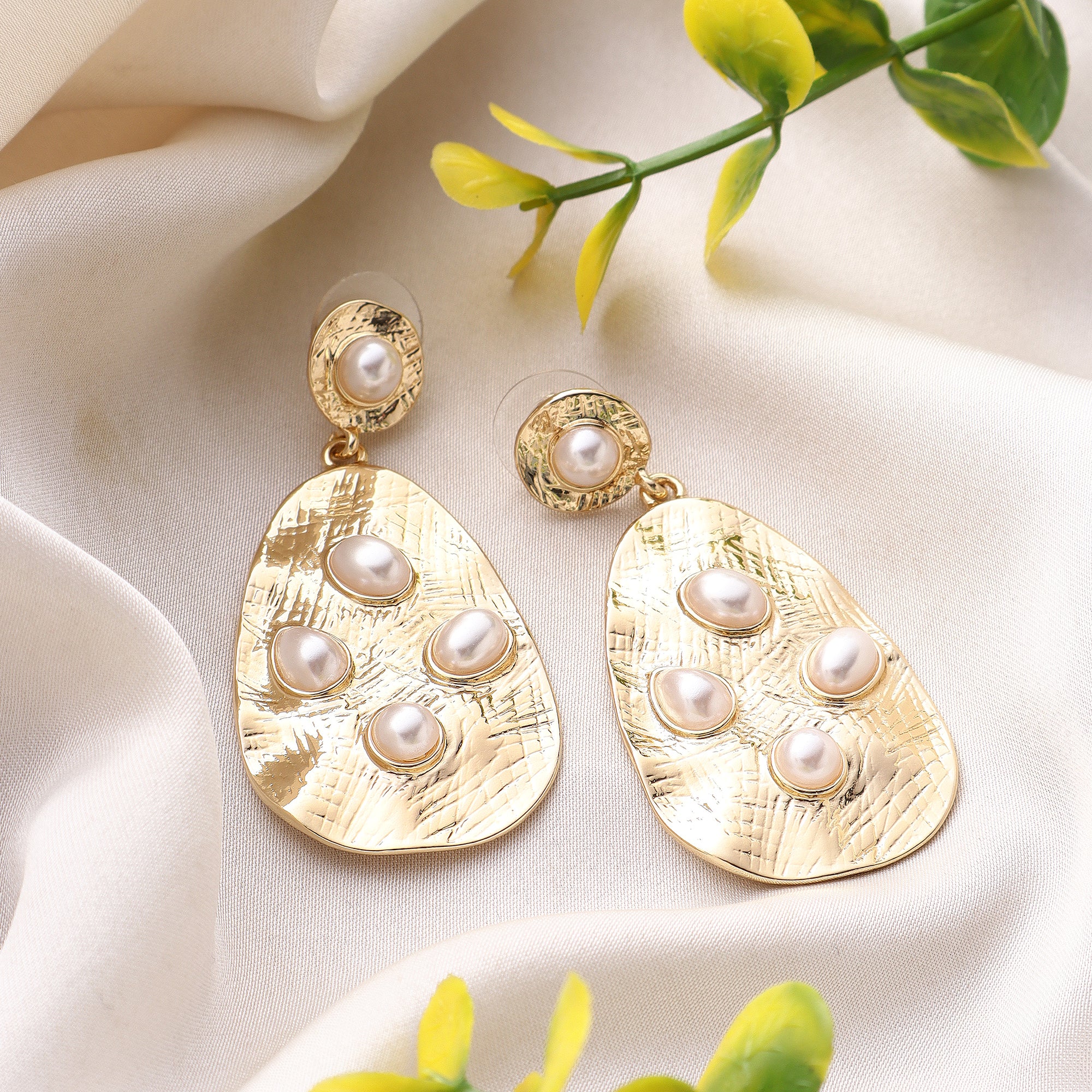 Her Jewels Gold Tone Faux Pearl Disc Drop Earrings for Women & Girls – Elegant & Hypoallergenic