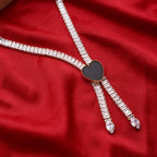 Stunning Rhodium Plated Cubic Zirconia Studded Rose Gold Necklace With a Black Heart for Women & Girls