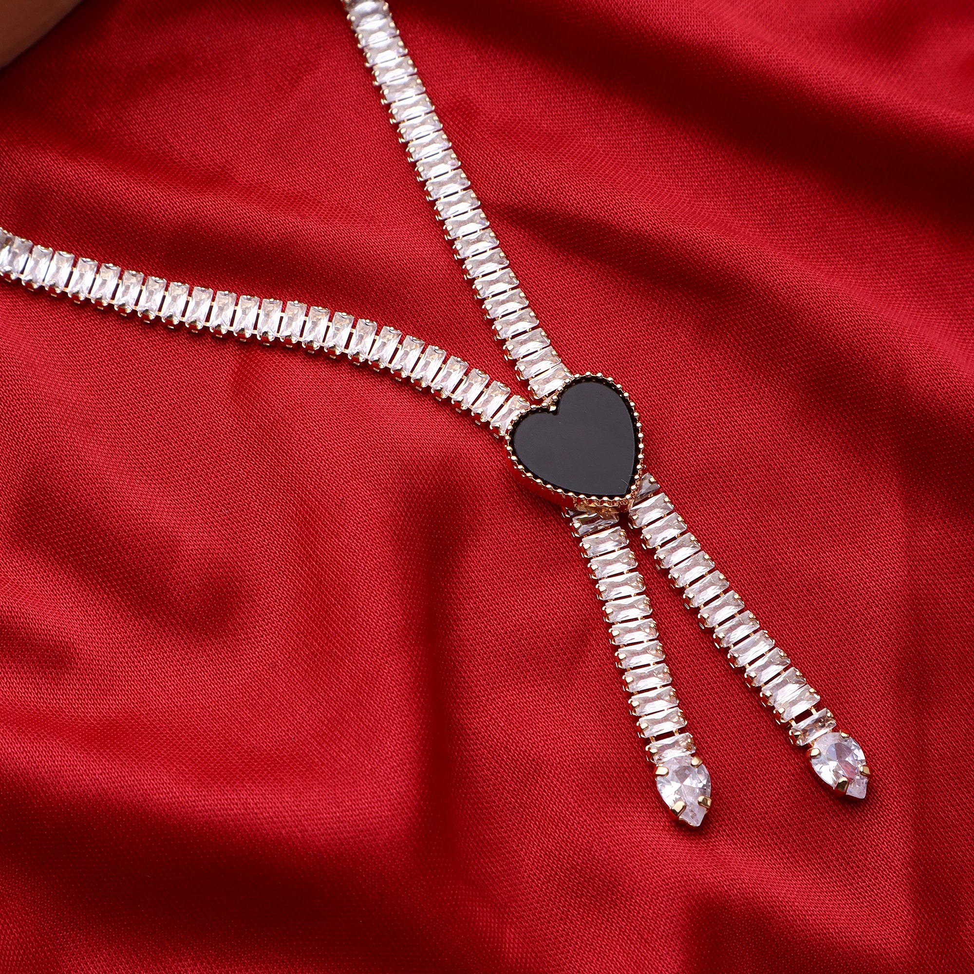 Stunning Rhodium Plated Cubic Zirconia Studded Rose Gold Necklace With a Black Heart for Women & Girls