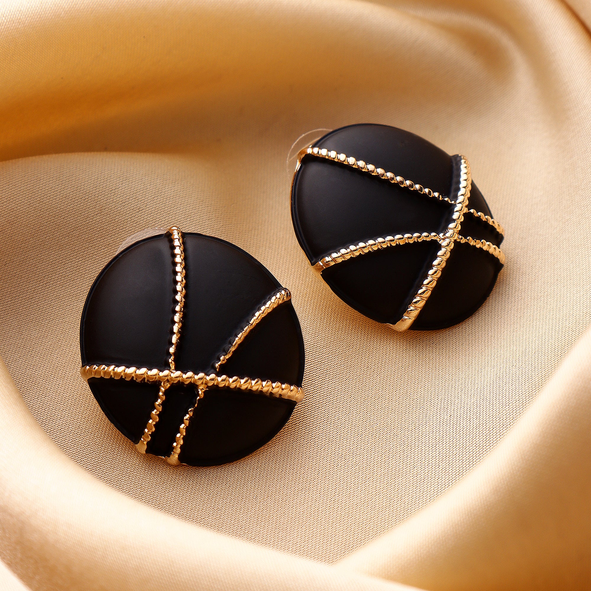 Her Jewels Black & Gold Geometric Round Earrings for Women & Girls – Stylish & Hypoallergenic