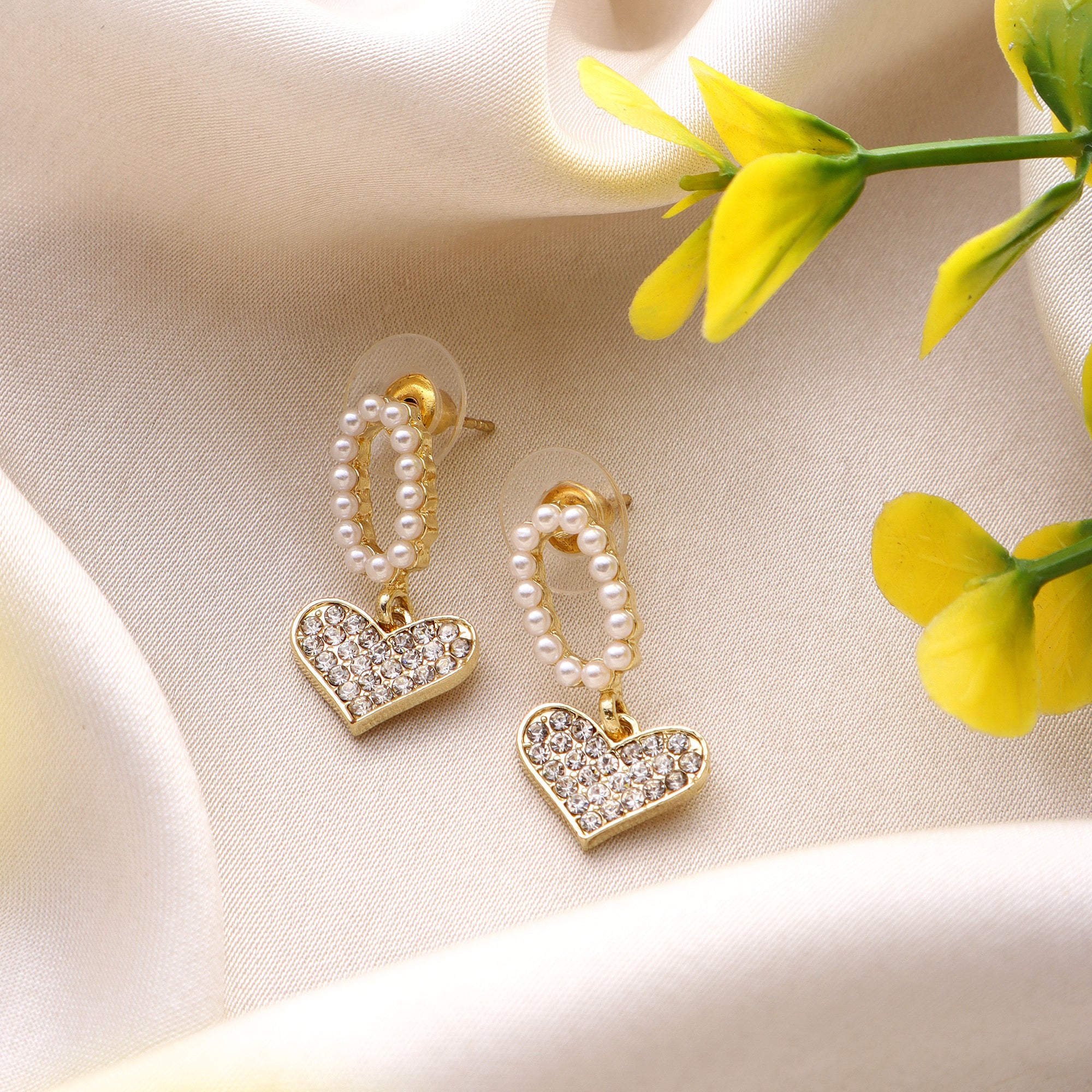 Her Jewels Cute Minimal Studded Heart Shaped Korean Earrings for Women & Girls