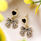 Her Jewels Black Heart Bow Tie Drop Korean Earrings for Women & Girls