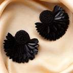 Her Jewels Black Handmade Beaded Flower Earrings for Women & Girls – Elegant Floral Design, Lightweight Unique Jewelry
