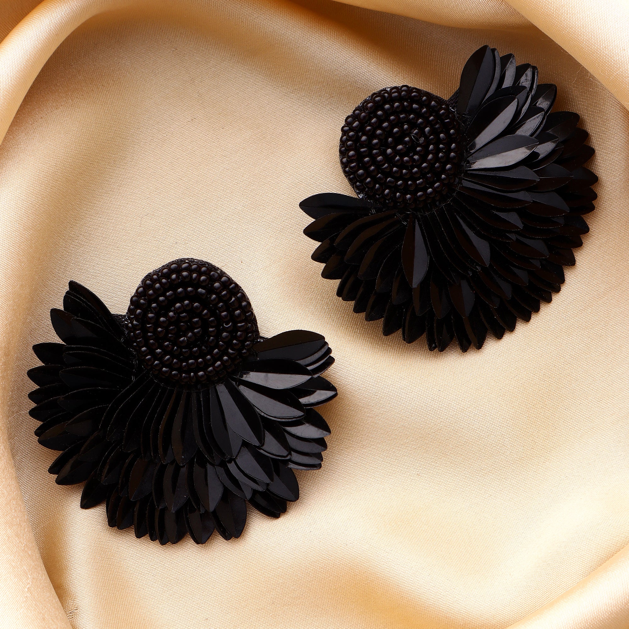 Her Jewels Black Handmade Beaded Flower Earrings for Women & Girls – Elegant Floral Design, Lightweight Unique Jewelry