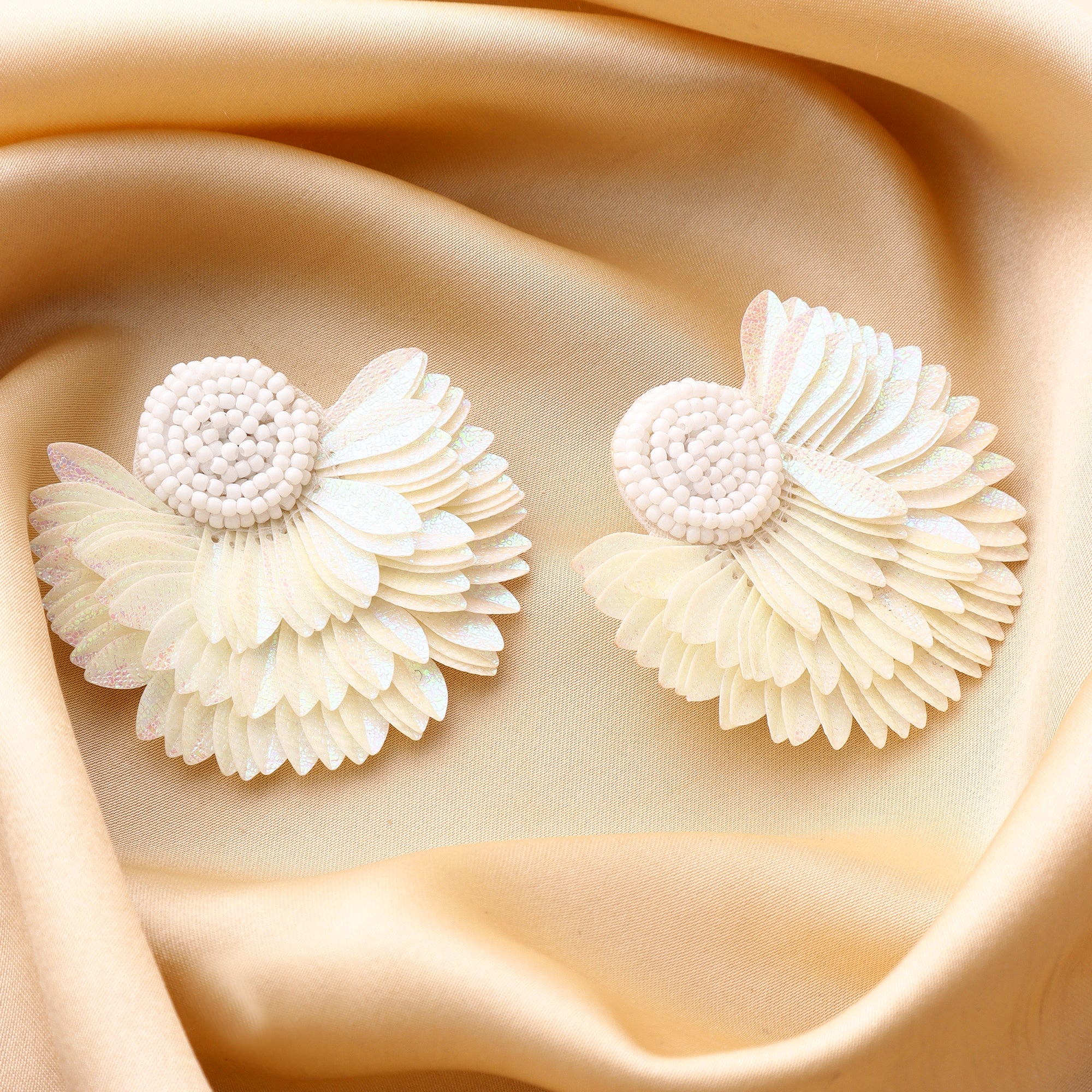 Her Jewels White Handmade Beaded Flower Earrings for Women & Girls – Elegant Floral Design, Lightweight Unique Jewelry