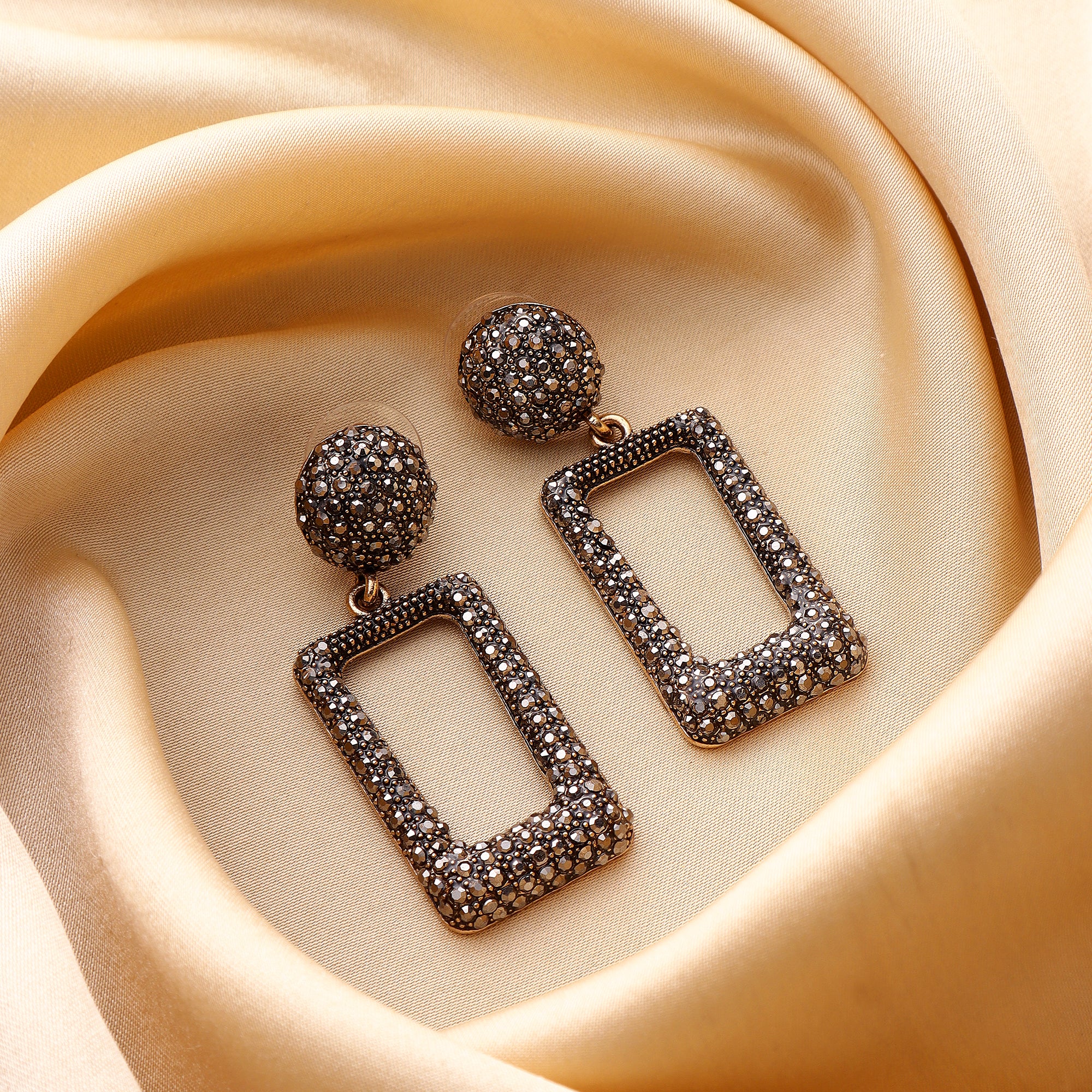 Her Jewels Gold Plated Antique Rectangle Dangler Earrings for Women & Girls – Elegant Hypoallergenic Alloy Jewelry