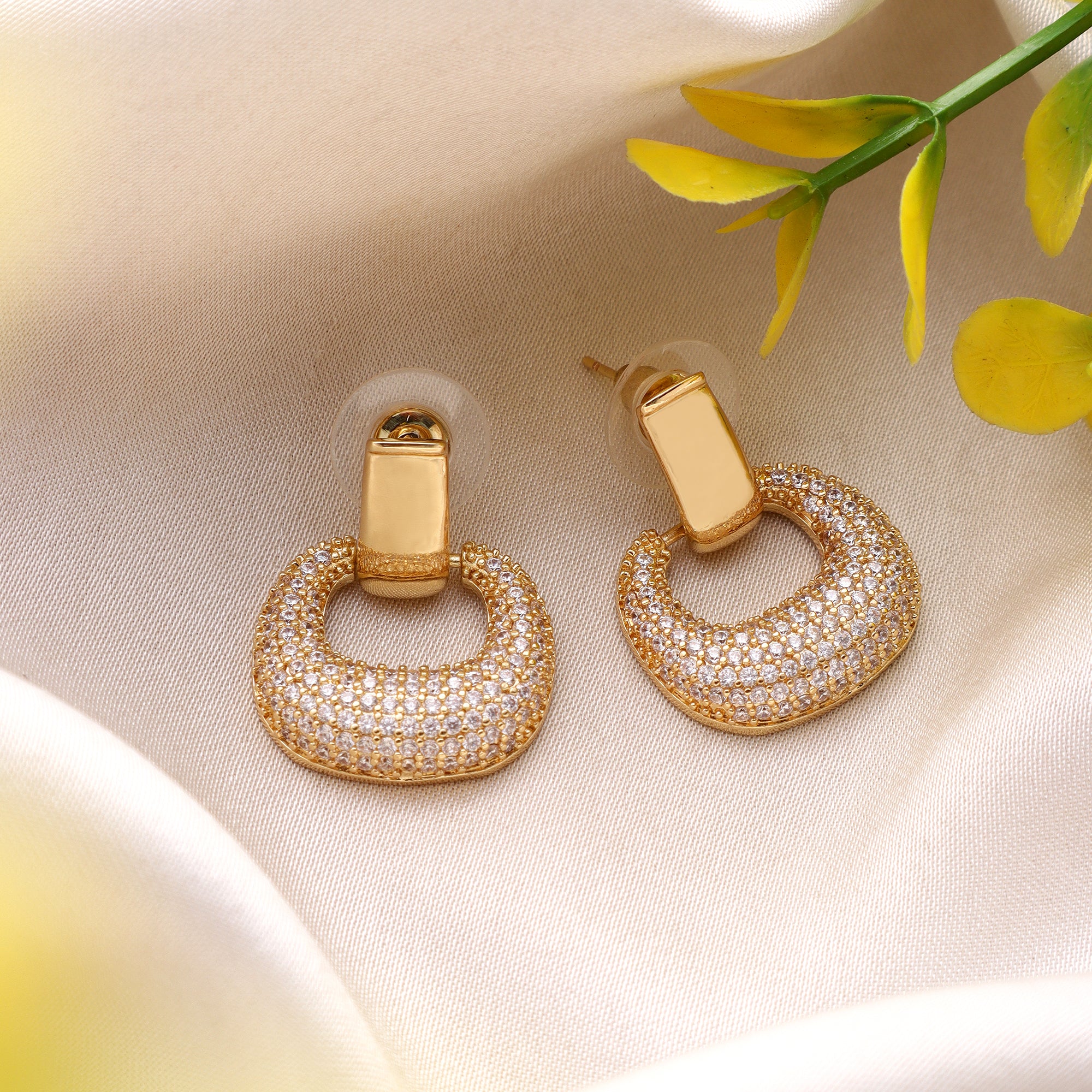 Her Jewels Gold Plated Hoop Earrings for Women & Girls – Sparkling AD & Cubic Zirconia Studded Lightweight Jewelry