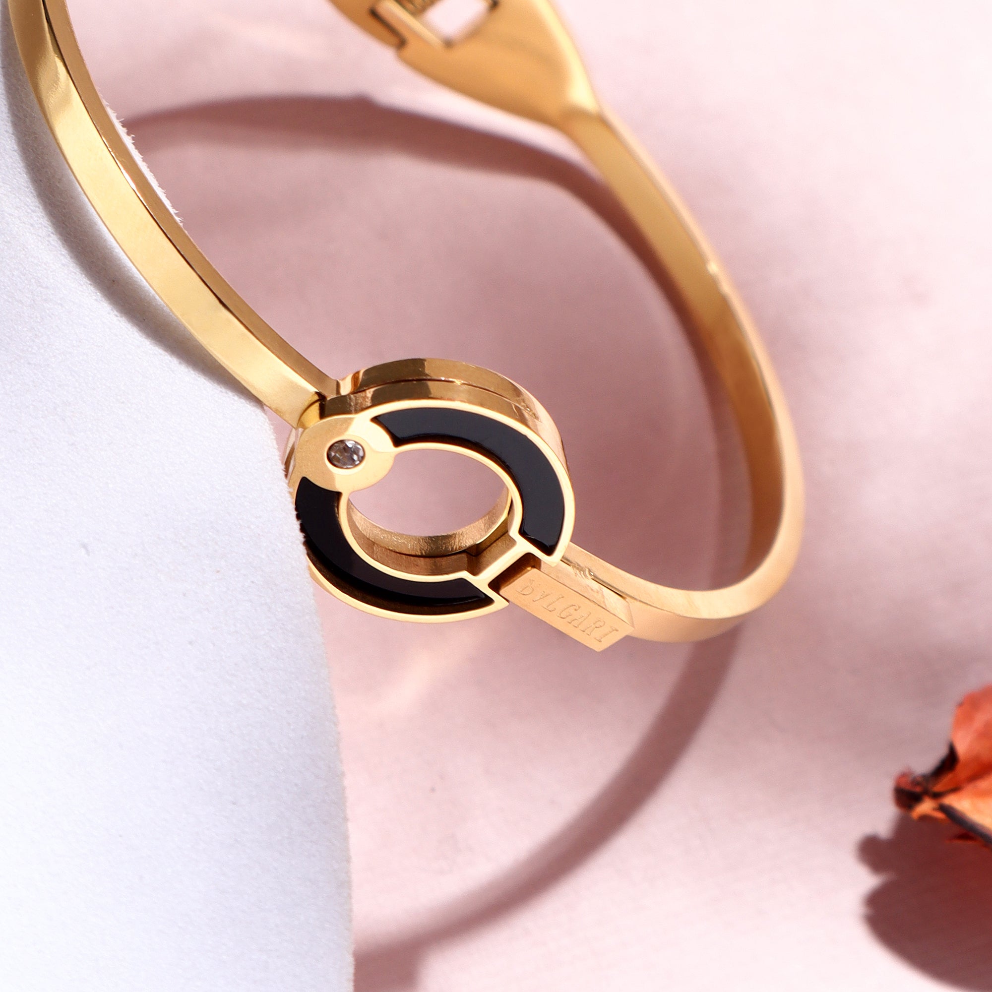 Her Jewels Anti-Tarnish Stainless Steel BVLGARI Inspired Gold & Black Bracelet for Women & Girls