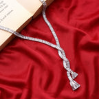 Stunning Rhodium Plated Cubic Zirconia Studded Silver Long Chain Necklace for Women & Girls