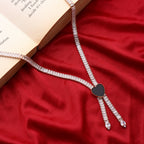 Stunning Rhodium Plated Cubic Zirconia Studded Rose Gold Necklace With a Black Heart for Women & Girls