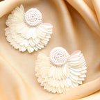 Her Jewels White Handmade Beaded Flower Earrings for Women & Girls – Elegant Floral Design, Lightweight Unique Jewelry