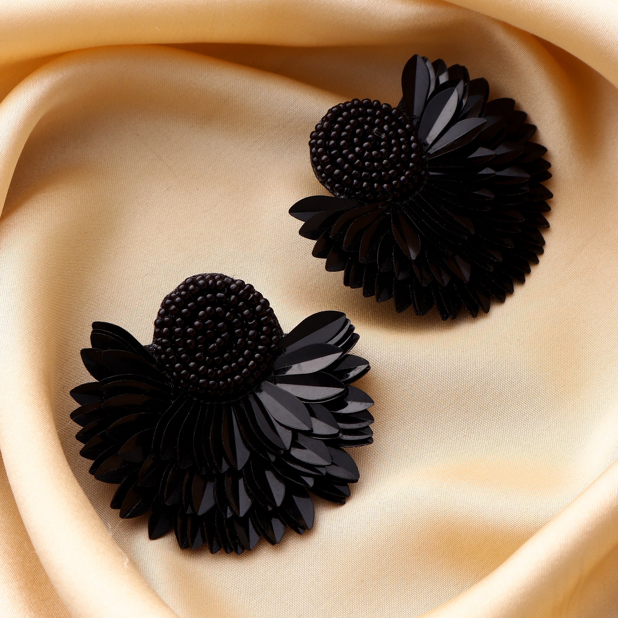Her Jewels Black Handmade Beaded Flower Earrings for Women & Girls – Elegant Floral Design, Lightweight Unique Jewelry
