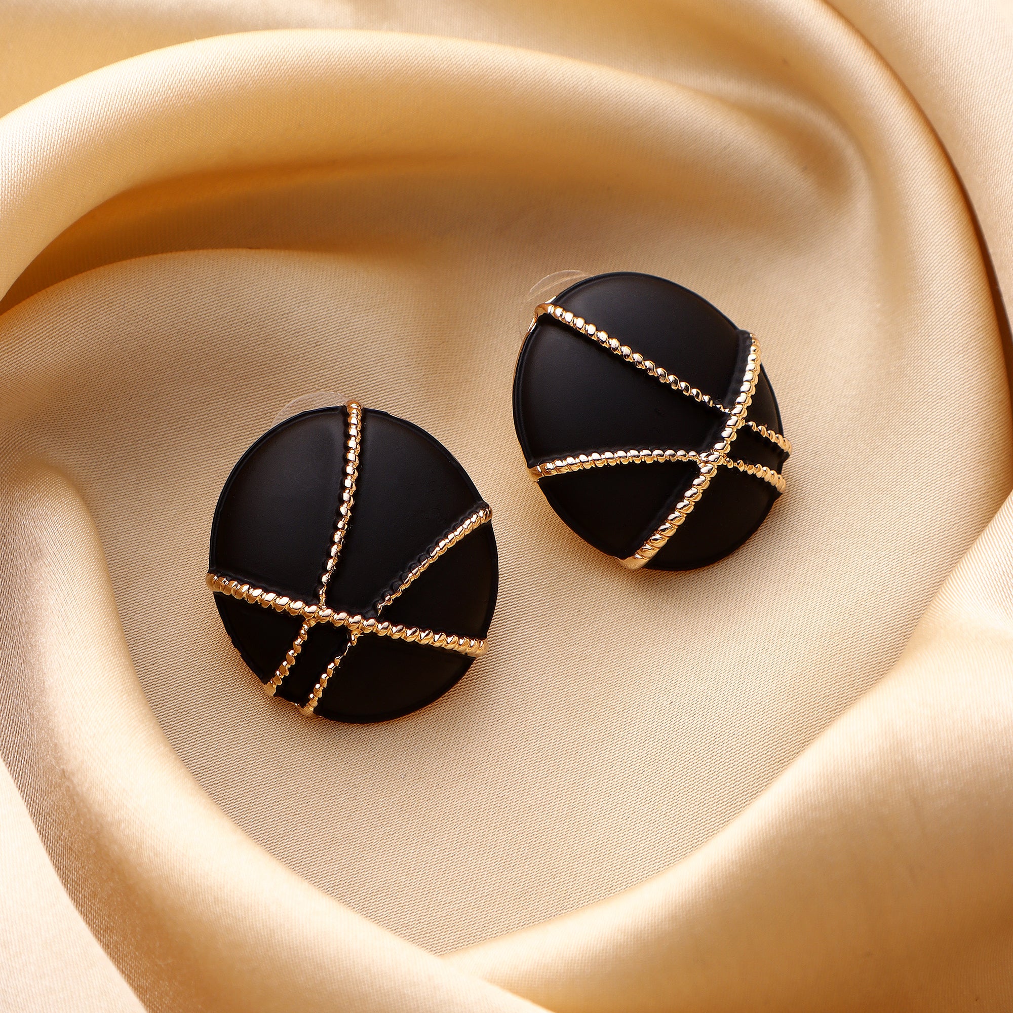 Her Jewels Black & Gold Geometric Round Earrings for Women & Girls – Stylish & Hypoallergenic