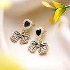 Her Jewels Black Heart Bow Tie Drop Korean Earrings for Women & Girls