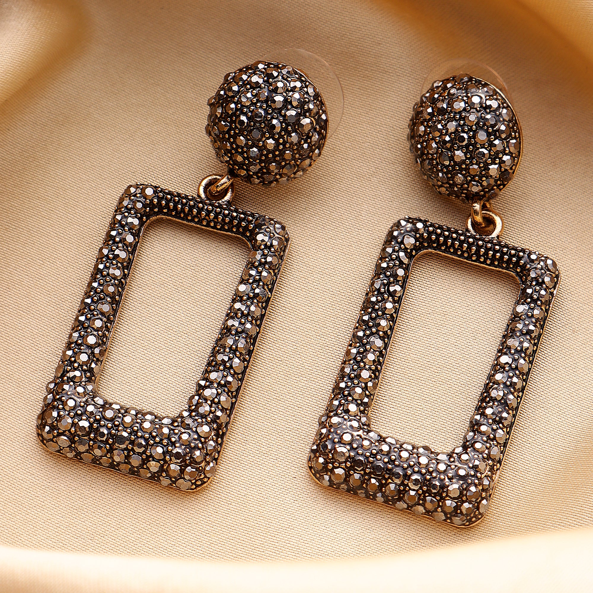 Her Jewels Gold Plated Antique Rectangle Dangler Earrings for Women & Girls – Elegant Hypoallergenic Alloy Jewelry