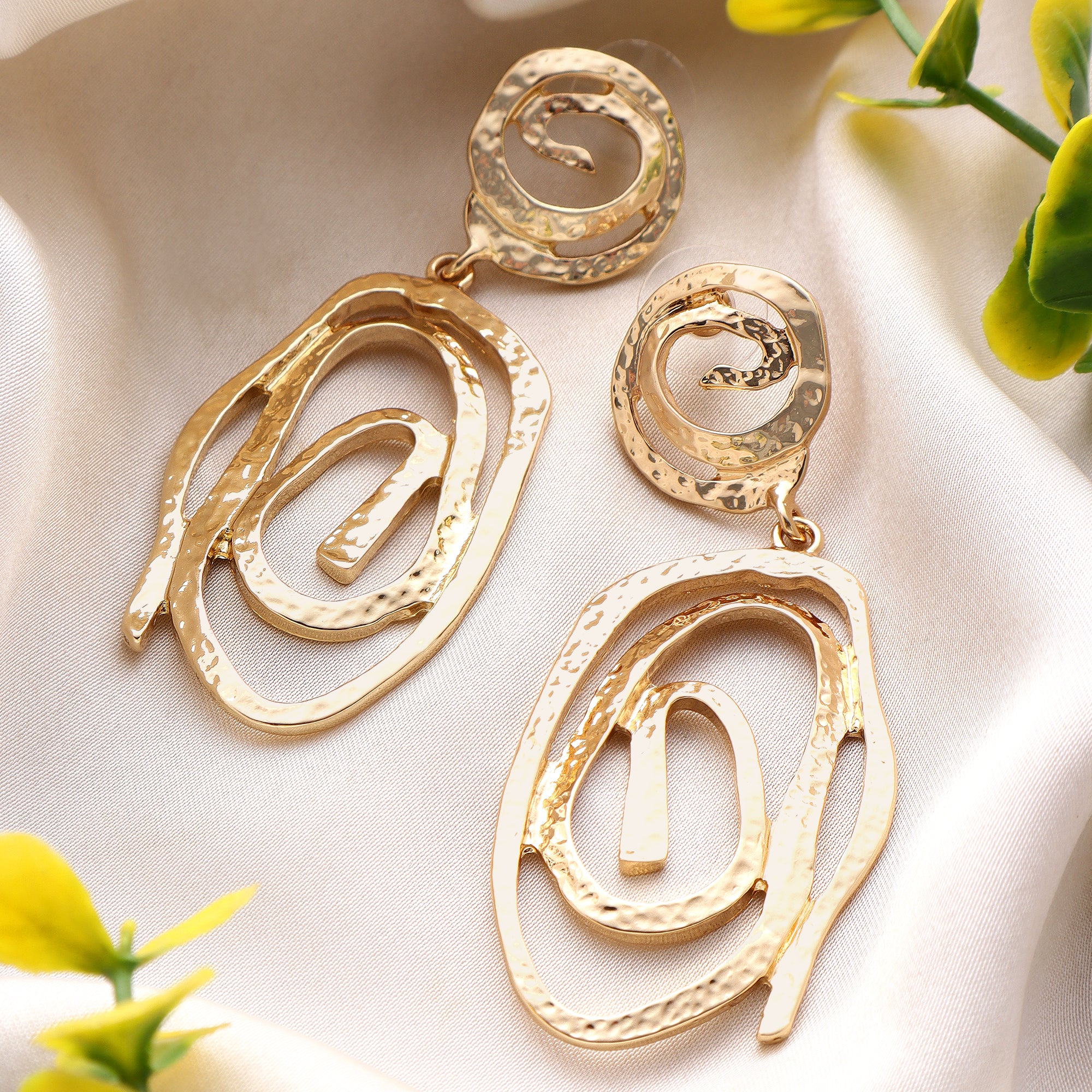 Her Jewels Gold Geometric Hollow Drop Earrings for Women & Girls – Stylish & Hypoallergenic