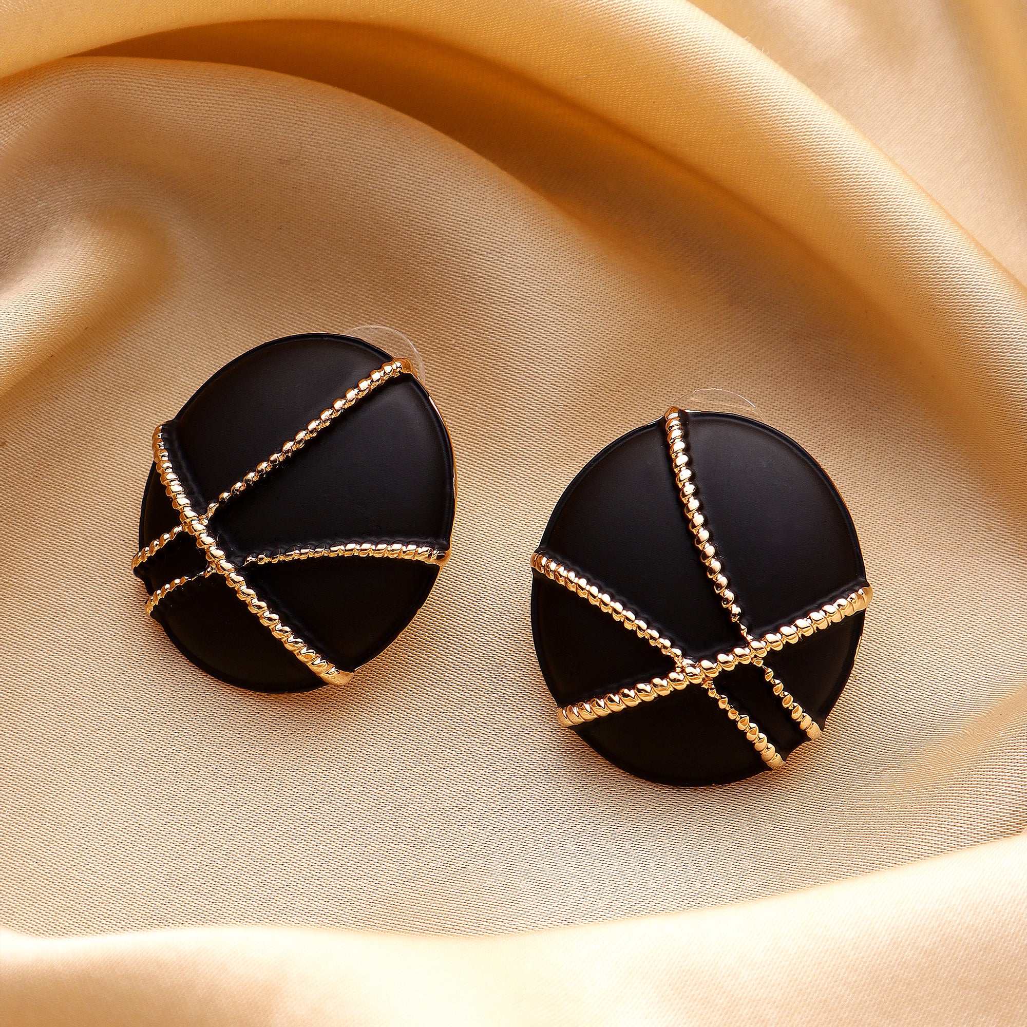 Her Jewels Black & Gold Geometric Round Earrings for Women & Girls – Stylish & Hypoallergenic