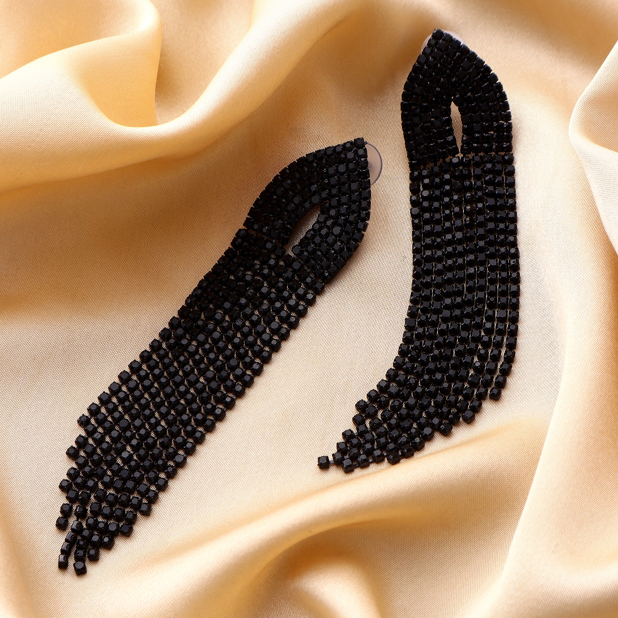 Her Jewels Black Rhinestone Tassel Drop Dangler Earrings for Women & Girls – Chandelier Style