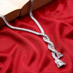Stunning Rhodium Plated Cubic Zirconia Studded Silver Long Chain Necklace for Women & Girls