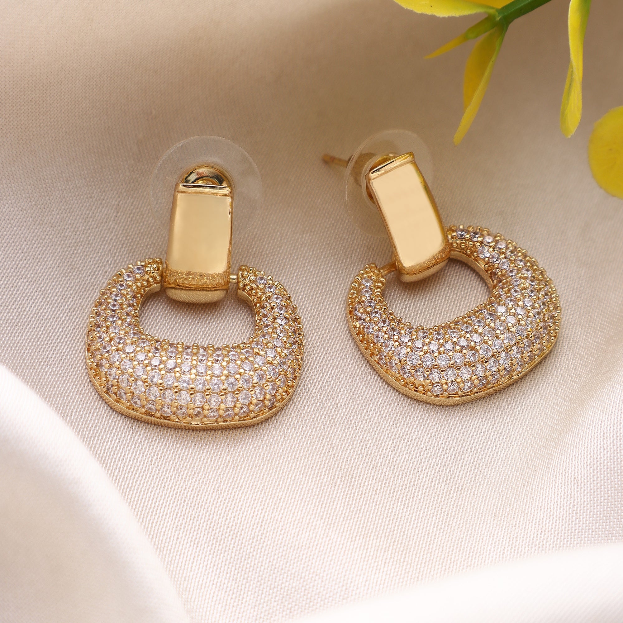Her Jewels Gold Plated Hoop Earrings for Women & Girls – Sparkling AD & Cubic Zirconia Studded Lightweight Jewelry