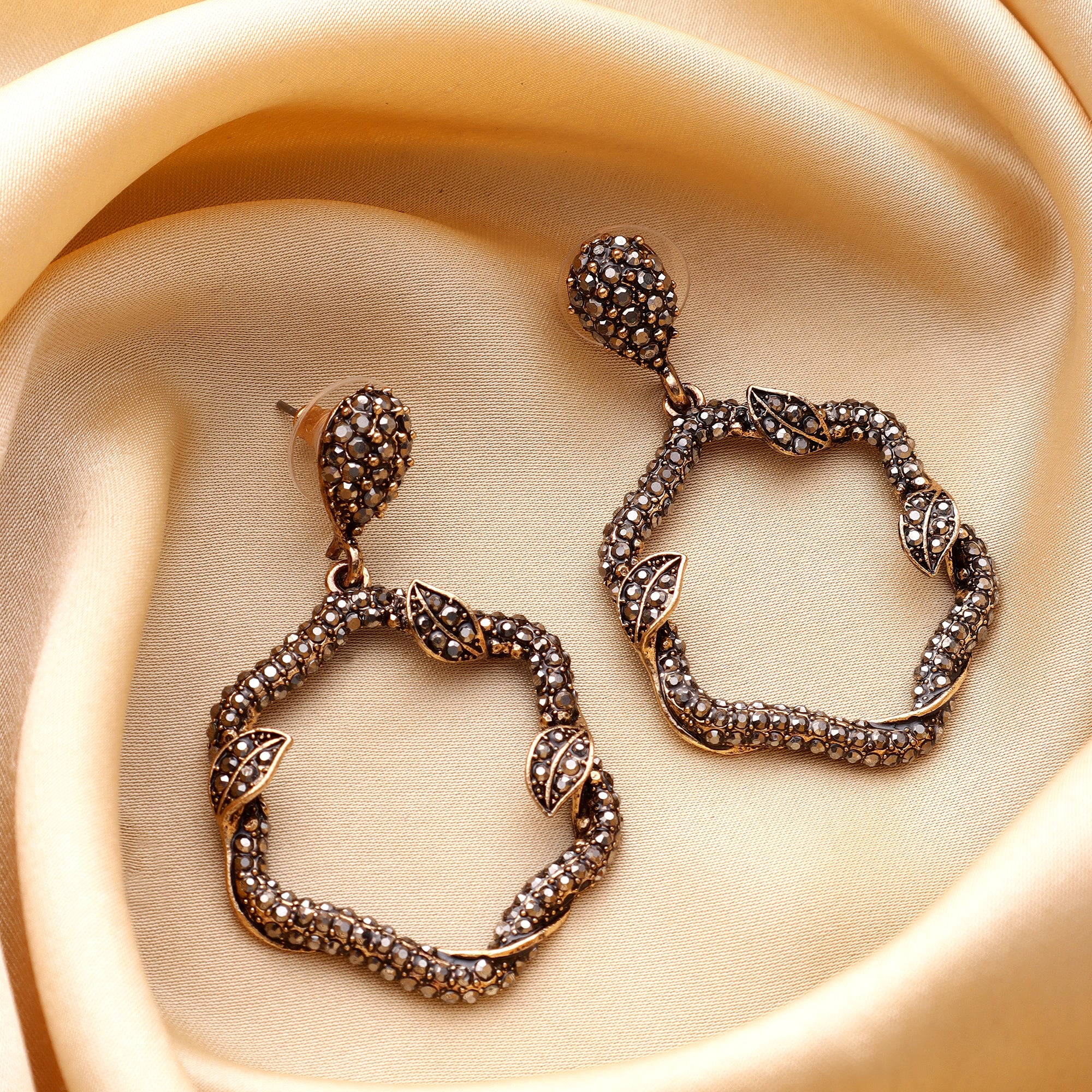 Her Jewels Gold Plated Turkish Leaf Design Dangler Earrings for Women & Girls – Antique Style, Lightweight & Hypoallergenic