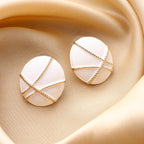 White Gold Geometric Round Earrings