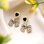Her Jewels Black Heart Bow Tie Drop Korean Earrings for Women & Girls