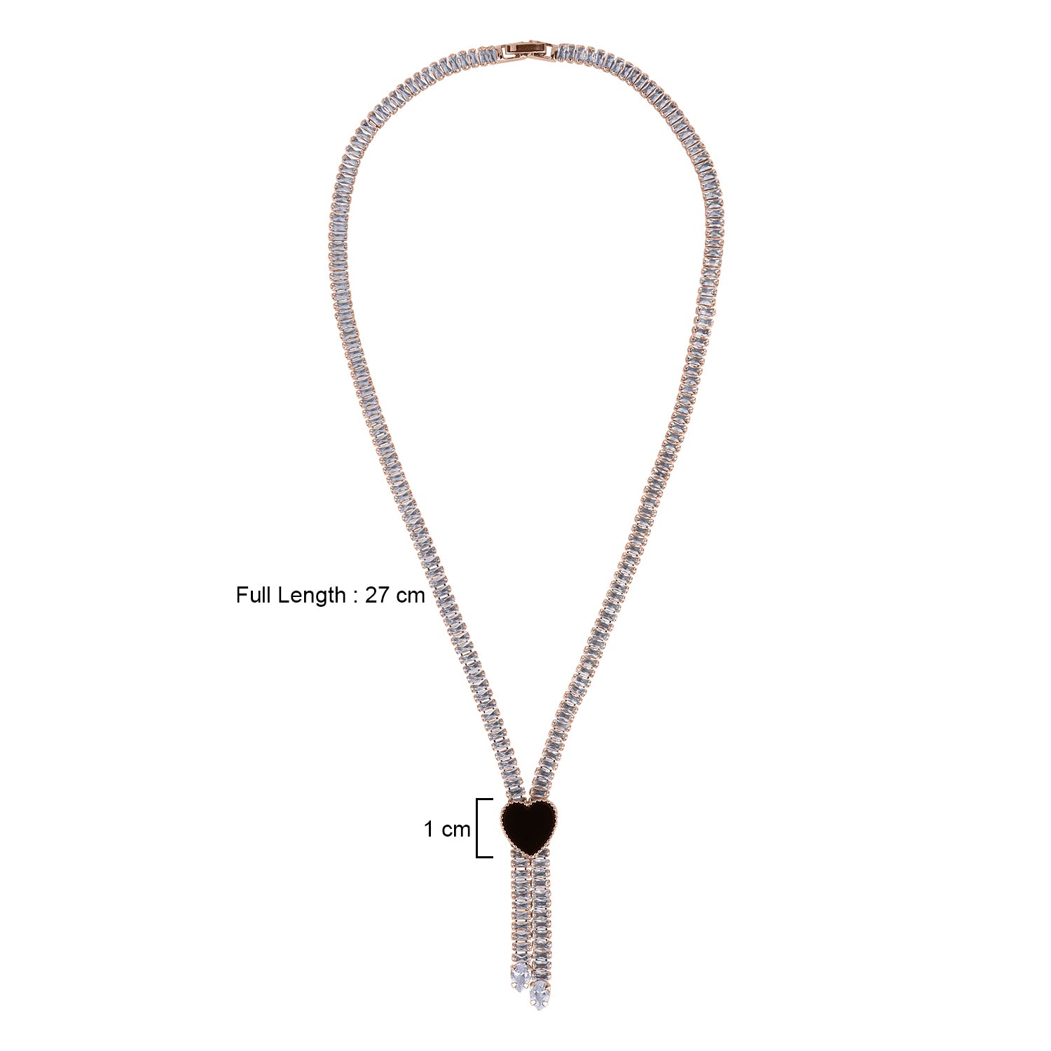 Stunning Rhodium Plated Cubic Zirconia Studded Rose Gold Necklace With a Black Heart for Women & Girls
