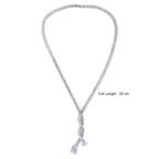 Stunning Rhodium Plated Cubic Zirconia Studded Silver Long Chain Necklace for Women & Girls