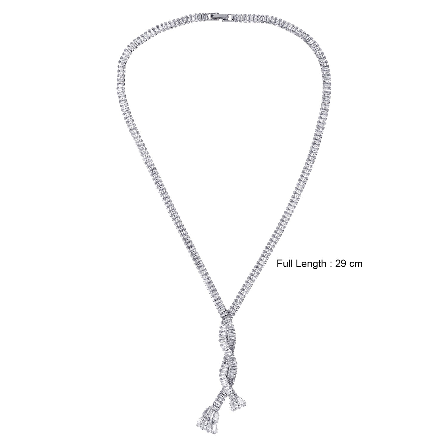 Stunning Rhodium Plated Cubic Zirconia Studded Silver Long Chain Necklace for Women & Girls