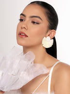 Her Jewels White Handmade Beaded Flower Earrings for Women & Girls – Elegant Floral Design, Lightweight Unique Jewelry