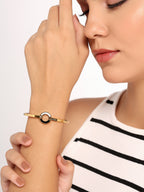 Her Jewels Anti-Tarnish Stainless Steel BVLGARI Inspired Gold & Black Bracelet for Women & Girls