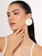 Her Jewels White Handmade Beaded Flower Earrings for Women & Girls – Elegant Floral Design, Lightweight Unique Jewelry